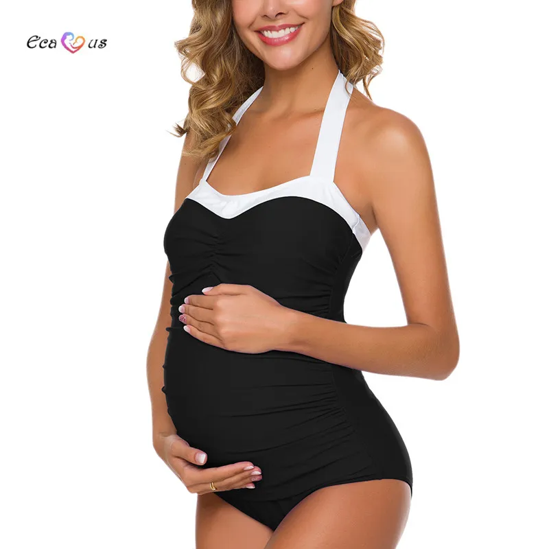 Premama лоскутные купальники с запахом Холтер для беременных цельные лестно Большие