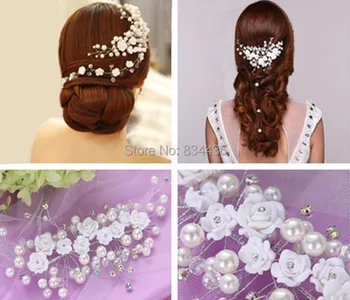 

Free Shipping Wholesale White Wedding Bridal Ceramic Flower Plastic Pearl Hair Pins Clips Bridesmaid dress accessories Jewelry