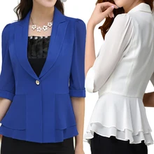 2017 Summer Slim Suit Women Office Blazer Blue Uniform Feminino Half Sleeve Chaquetas Mujer Casual Plus Size Business Jacket