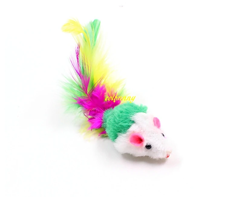 500pcs/lot 2 incn Colorful Feather tail Mouse toy For Cat toy Dog Pet