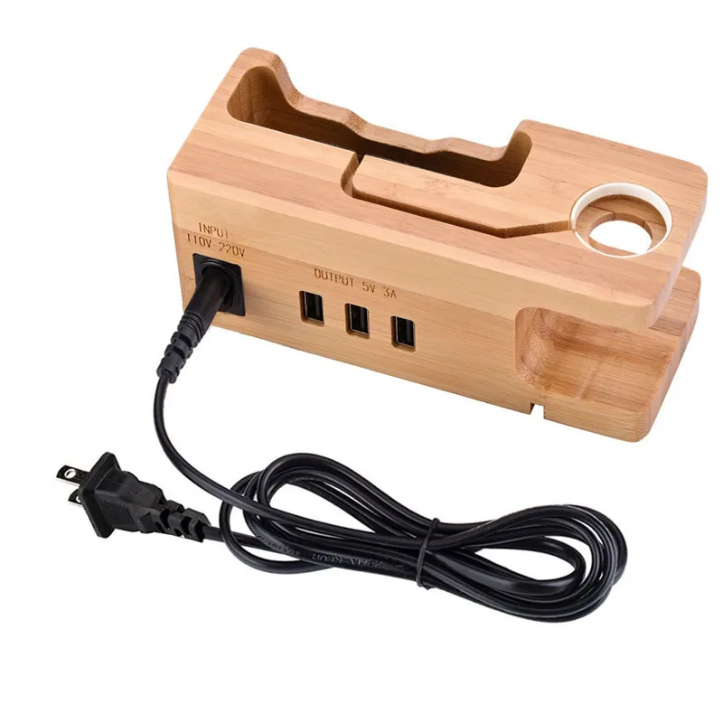 

Bamboo Wood for Apple Watch Charger Station With 3 USB Ports 3.0 Hub for iPhone 7/7Plus/6s/6/Plus/5s for iWatch 38mm/42mm etc