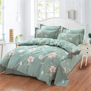 

Spring Green white Flowers Bedding Set Queen Size Duvet Cover flat Pillowcase soft Sheet Cotton Fabric Bedroom Set 2018 New List