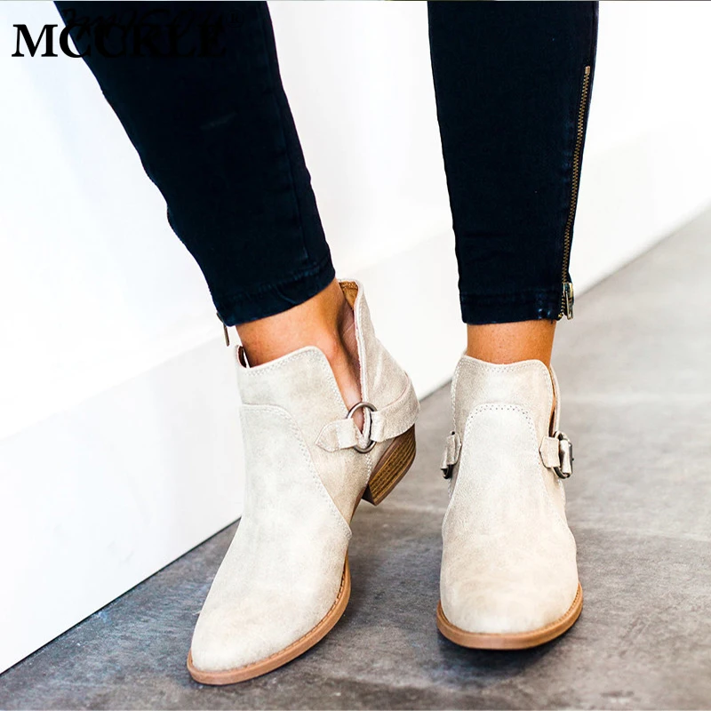 En Ligne MCCKLE Automne Femmes Casual Plate Forme Chunky Talons Cheville Bottes Plus La Taille Boucle Sangle Sabots Bottes Courtes Dames Loisirs Chaussures