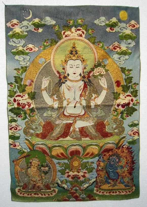 

Exquisite Tibetan Silk Inwrought Maitreya Buddha Thangka