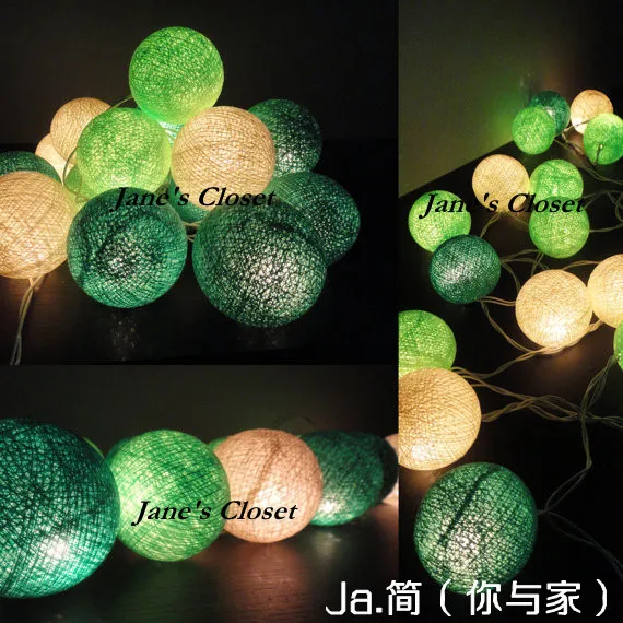 

20 Balls/Set 3M Greee+Shadow Gree+White String Cotton Ball For Home Holidays Decorations Festive/Party Supplies Home Decorations
