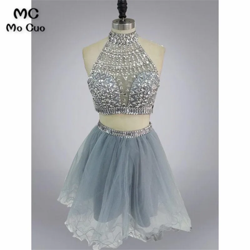Prom Dresses 2018, Prom Dresses Two Piece, High Neck Prom Dresses
