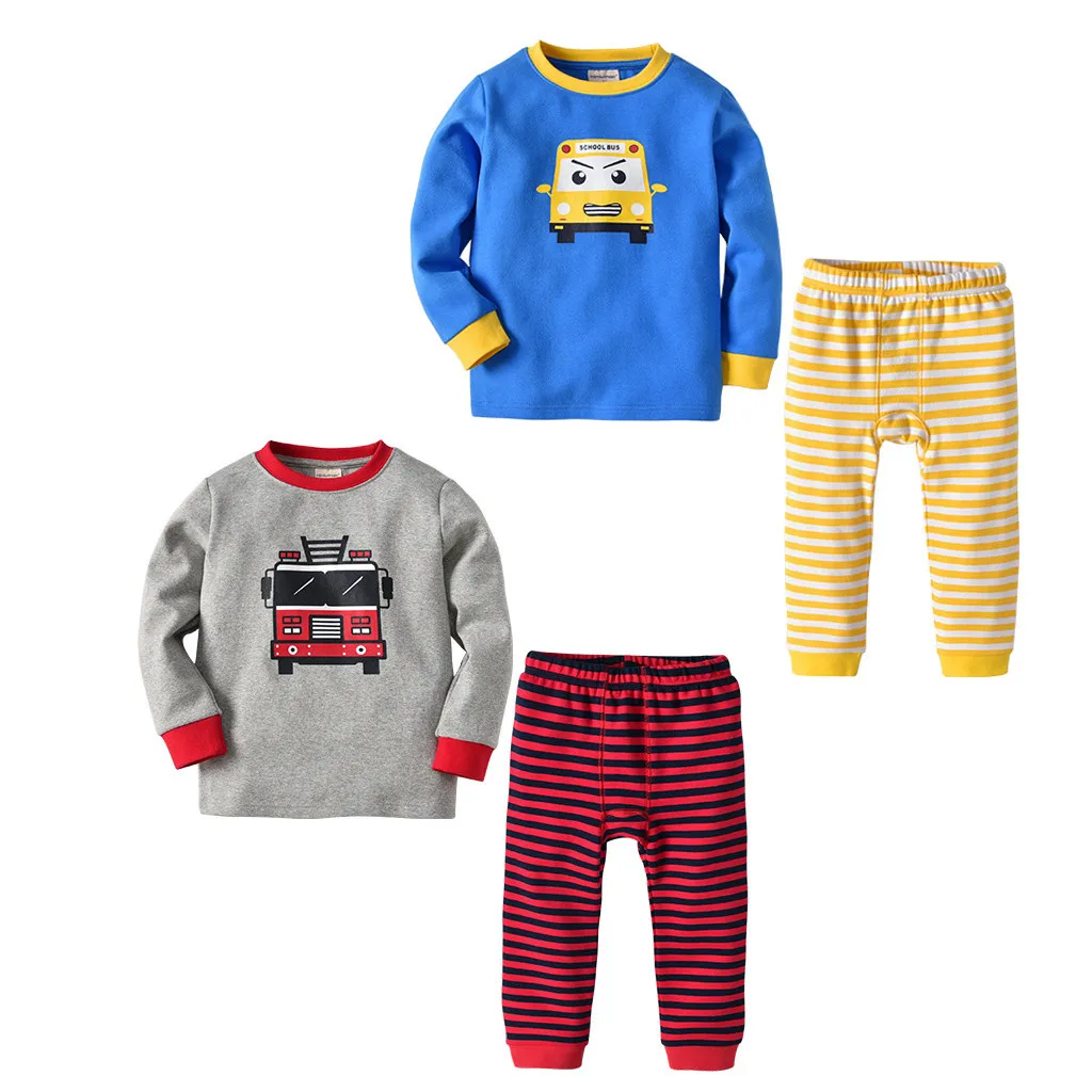 

Baby Clothes Set Toddler Kids Baby Boys Girls Pajamas Cartoon Printed Tops stripe Pants Outfits Kids Top Shirts