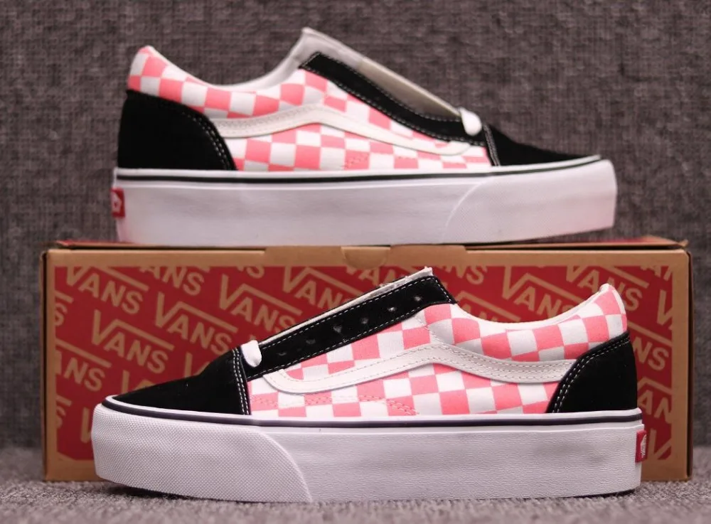 platform vans pink checkerboard