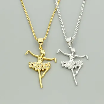 

10pcs/lot Stainless Steel Chain Cubic Zirconia Charm Necklace Women BFF Jewelry Gold Color CZ Dancing Ballerina Choker Necklace