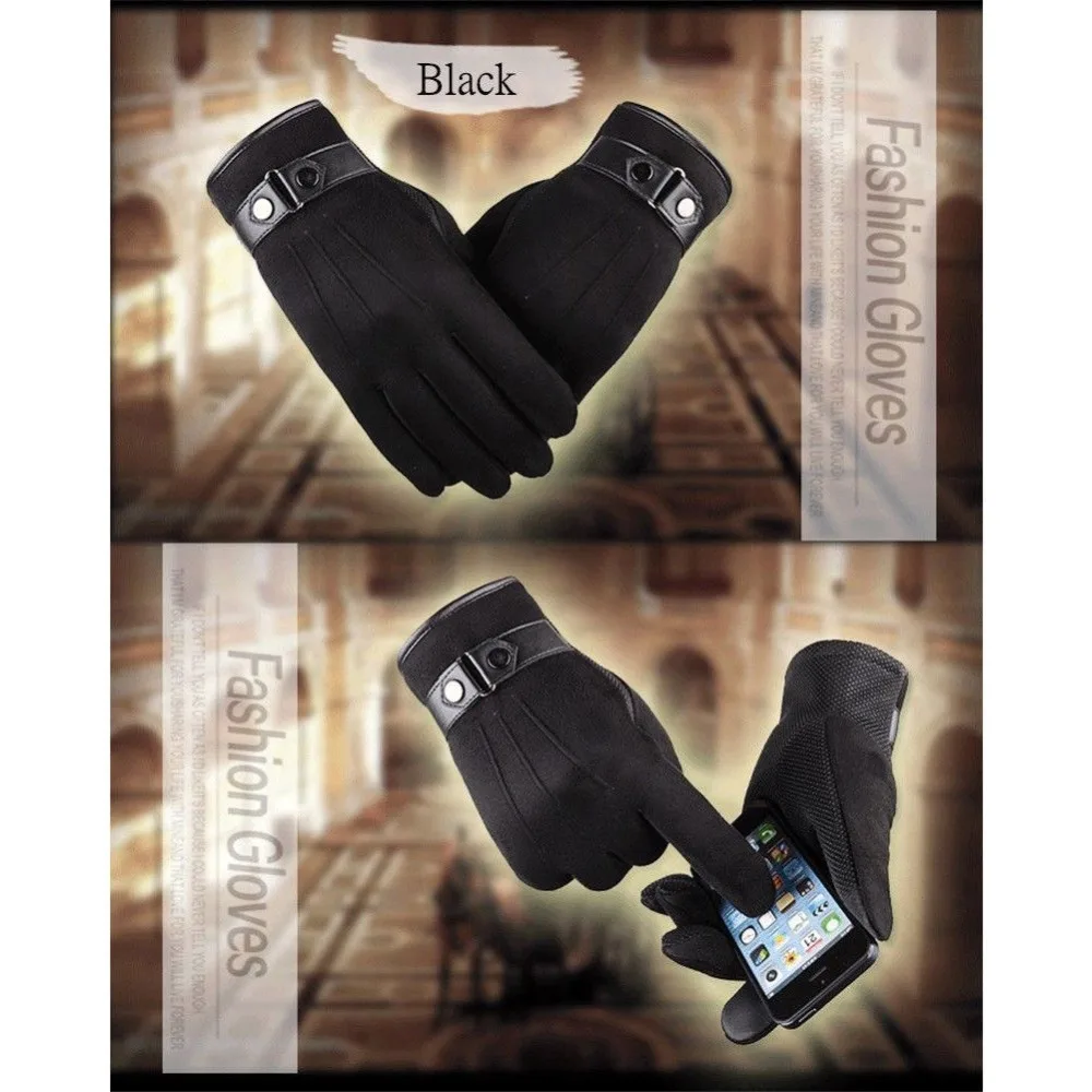 Men Women Winter Warm Suede Leather Fleece Lined Touch Screen Driving Gloves