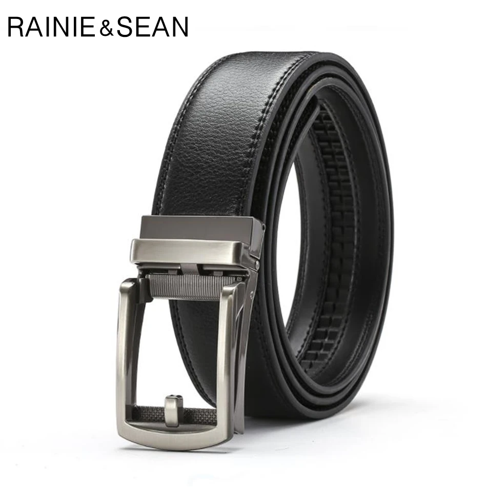 RAINIE SEAN Man Belt Leather Genuine Black Brown Male Real Leather Belts Automatic Buckle Business Casual Brand Waist Belt Men