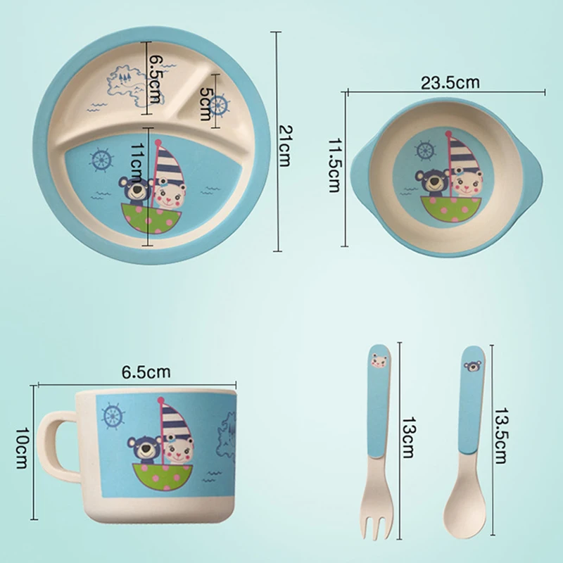 5 шт. набор детской посуды, детские блюда, детская бамбуковая посуда, тарелка для кормления ребенка, обеденная миска, тарелка, вилки, ложка, чашка