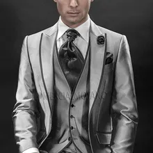 Одна кнопка серебристо-серый Жених Смокинги друзей жениха Мужские свадебные костюмы выпускного вечера на заказ(куртка+ брюки+ жилет+ галстук) K: 19