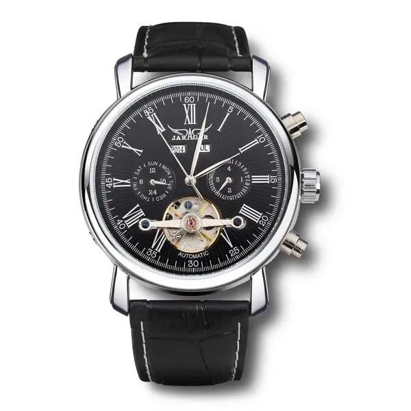 font b JARAGAR b font Brand Fashion Roman Number Leather Band Mechanical Tourbillon Watch White