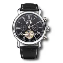 JARAGAR Brand Fashion Roman Number Leather Band Mechanical Tourbillon Watch White Black Men Wristwatch 2016 New