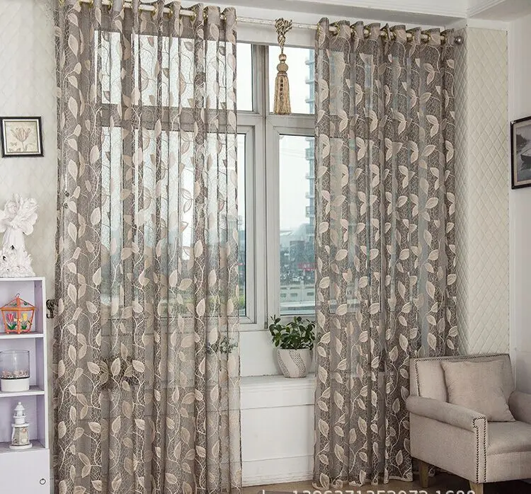 

2015 New Arrival Window Screening tulle leaf nature modern curtains for living room chinese sheer curtain