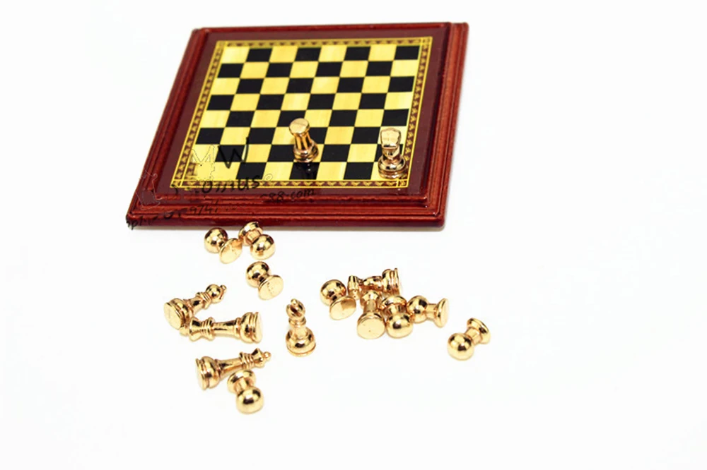 1/12 Dollhouse Miniature Accessories Mini Alloy Chess Set Board Simulation Furniture Model Toys for Doll House Decoration
