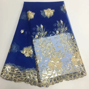 

2019 New style French net lace fabric 3D flower Gold Sequins African tulle mesh lace fabric high quality african lace fabric