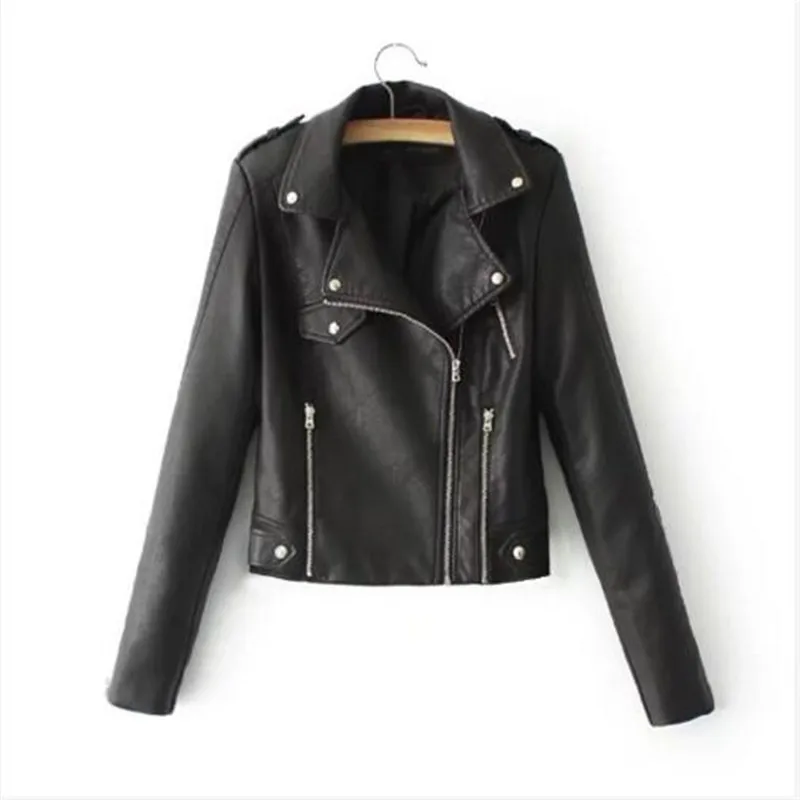 

2019 new women leather jacket Motorcycle turn collar zipper large size coat clothes autumn high quality slim outwear Tight tops