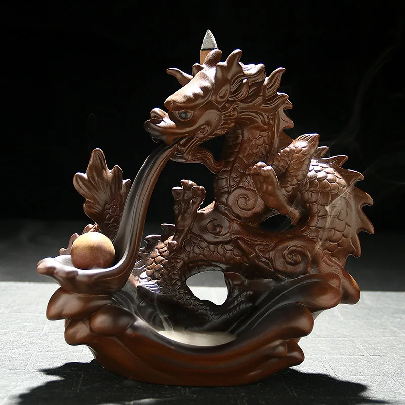 

F Ceramic Handmade Crafts Incense Censer Tea Pets Dragon Pearl Home Furnishing Ornaments Hand Boutique Decoration Cone Burner