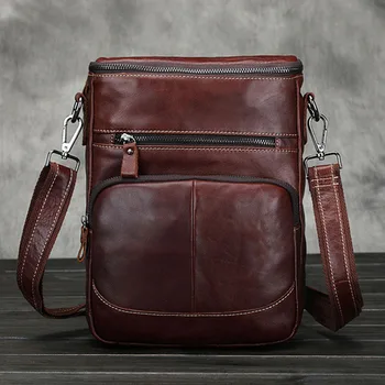 

BULLCAPTAIN Men's Vintage Crossbody First layer Cowhide Genuine Leather famous brand Shoulder Messenger Retro Business Bag