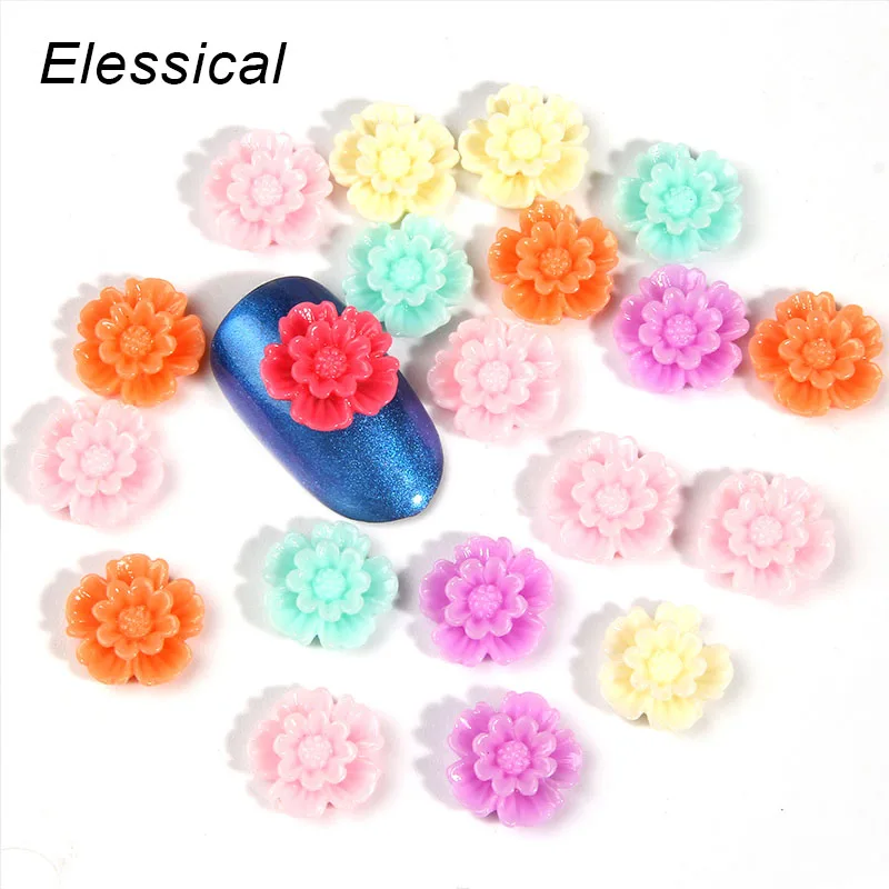 Elessical 20 штук 3D ногтей Талисманы Jewelry красочный цветок ромашка Дизайн Наклейки для