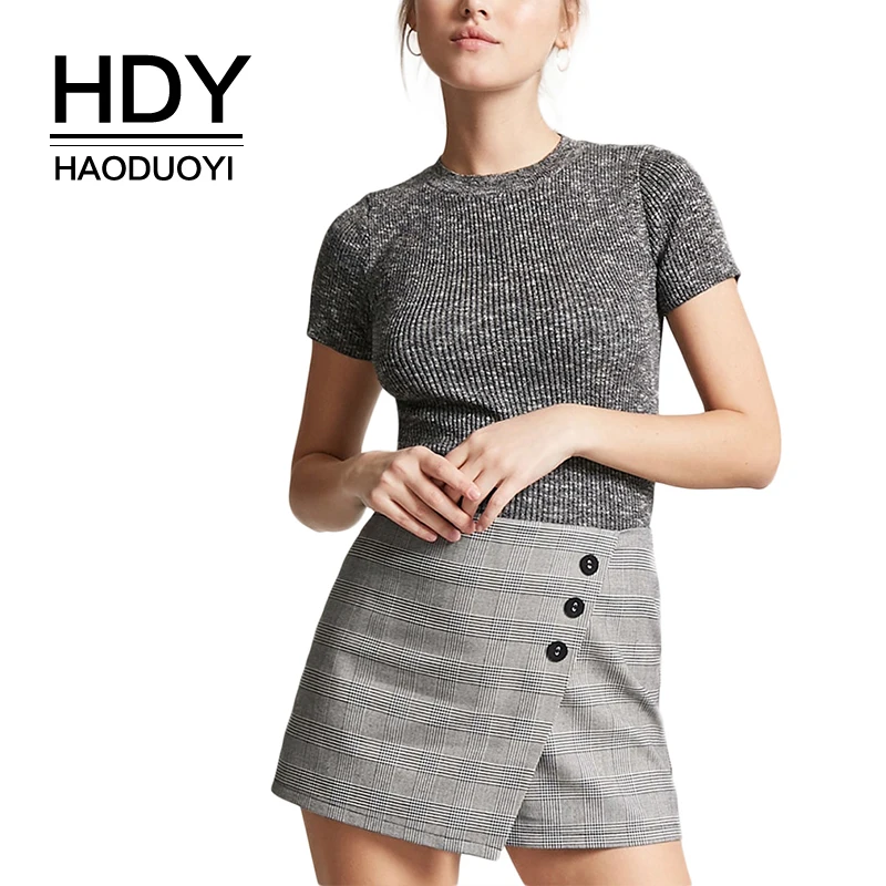 HDY HAODUOYI Woman Solid Gray Pink Sweater Sexy O-Neck Short Pullovers Regular Sleeve 2020 Spring New Fashion | Женская одежда