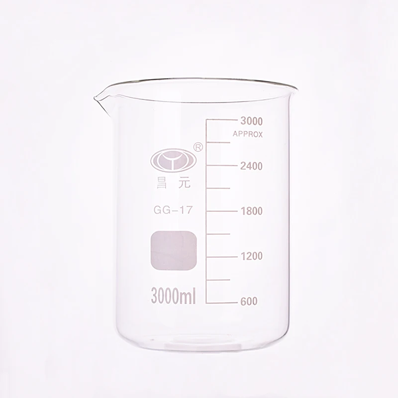 Beaker in low form,Capacity 3000ml,Outer diameter=150mm,Height=210mm