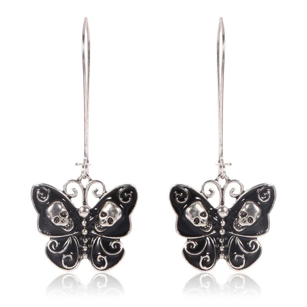 

Fashion Personality Trend Long Earrings Women Lady Vintage Punk Gothic Jewelry Butterfly Skull Dangle Earrings Halloween