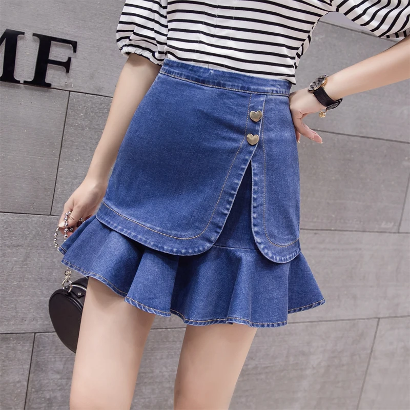 2018 New High Waist Denim Fishtail Skirt Summer Women Casual Package