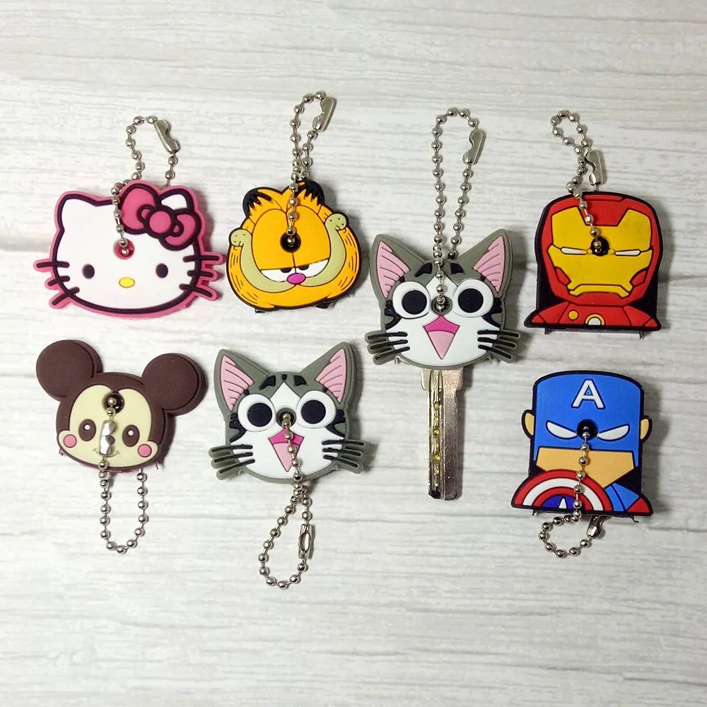 

Cute Keychains For Women Key Cover Cap Case Cartoon Anime Silicone Mickey Key ring Stitch Key Chains iron Man Fashion Jewelry