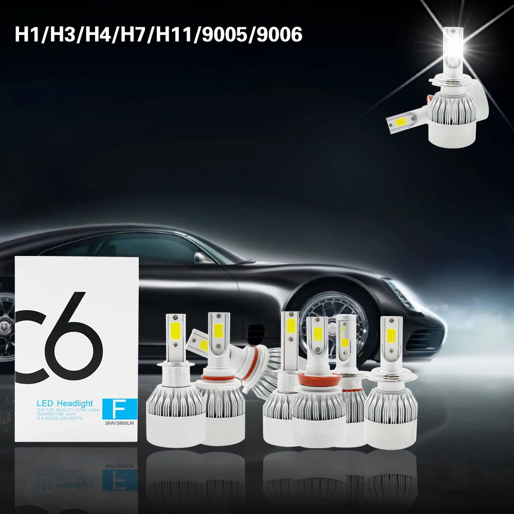 Car Light C6 H4 H7 H1 LED Headlight Bulbs H11 12V Aluminum 9005 9006 H3 Car LED Lamp Projector Lights (1)