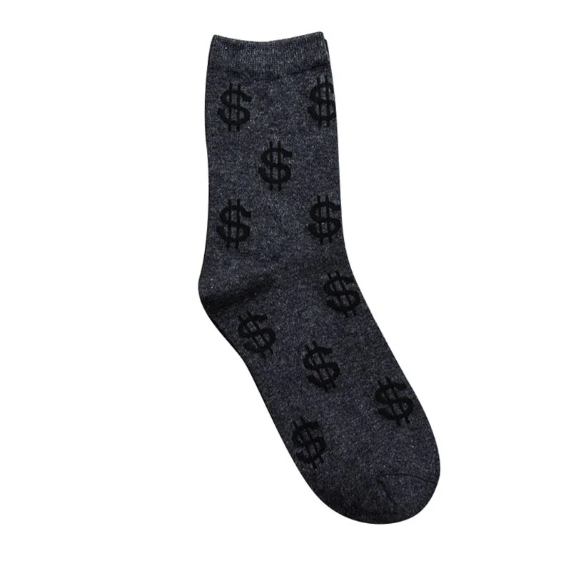 

Fashion Spring Autumn Men Socks Dollar Symbol Printed Comfortable Breathable Absorb Sweat Anti-slip Men Middle Long Sock TC21