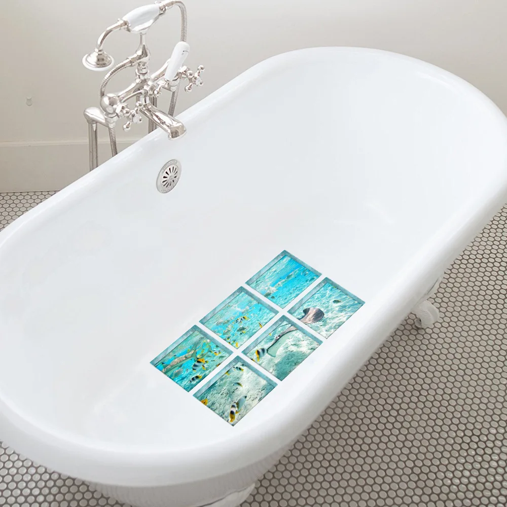 Funlife Non-slip Waterproof Self-adhesive Tub Decals,3D Bathtub Stickers for Kids Shower,The underwater world Wall Sticker Floor
