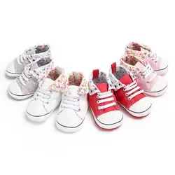 Для новорожденных обувь для детей кроватки Цветочные Классический Повседневное Младенческая малышей высокие Кружево-до спортивный