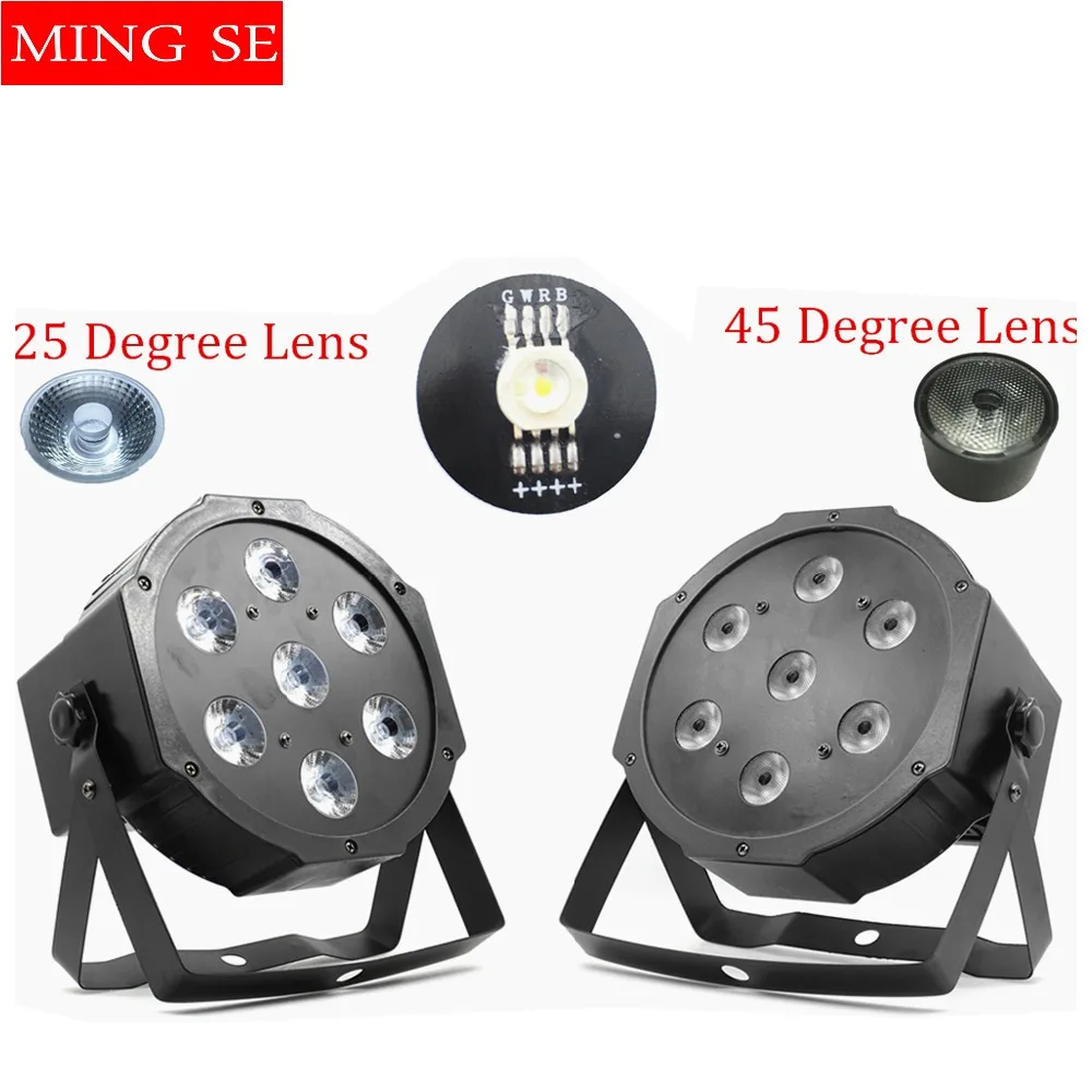 

Fast shipping 7x12w led par lights 25/45 degree lens RGBW 4in1 flat par led dmx512 with 4/8 channel professional stage lights