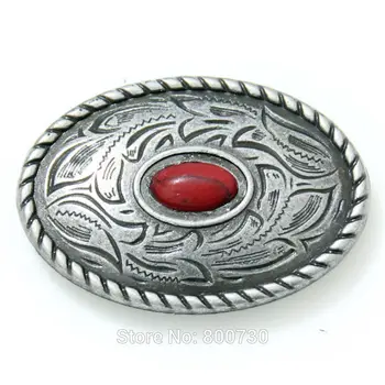 

(KB302) Wholesale! 50pc Prairie Dust Oval Concho 1-7/16" x 1" (2.5 cm) Antique-Silver w/ Red-Stone Concho