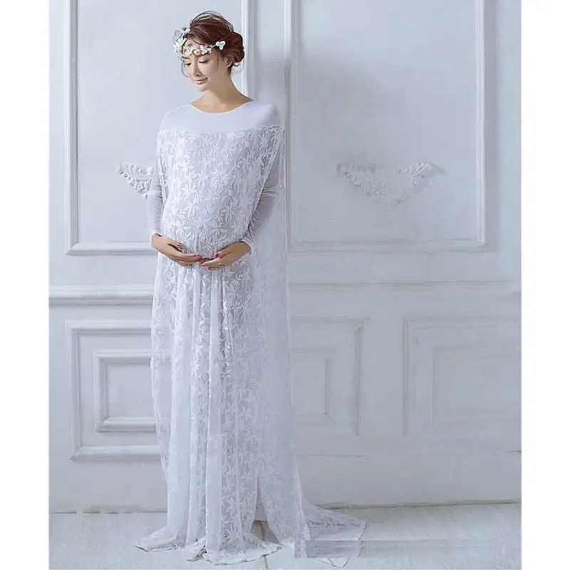 Pregnancy Dress Photography Lace Boat Neck Broadcloth Full Solid Straight The Lace Is Pretty Also Maternity Photography Props boat neck womens lace skater dress