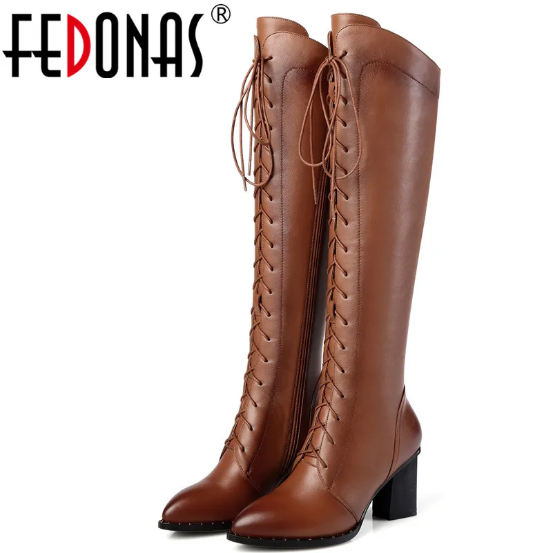 

FEDONAS 1Fashion Women Knee High Boots Genuine Leather Autumn Winter Warm High Heels Shoes Sexy Party Wedding Brand Shoes Woman