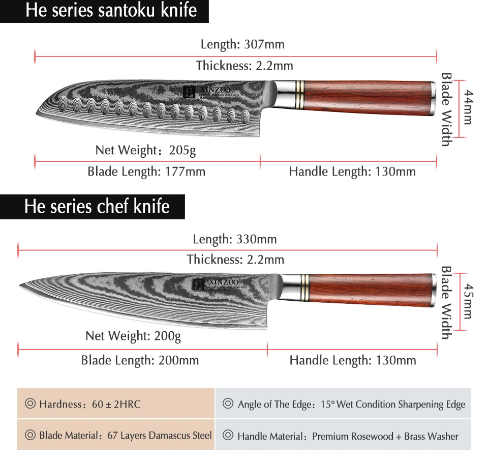 XINZUO 3 PCS Professional Kitchen Knife Set Japanese VG10 Damascus Steel Kitchen Cutlery Sharp Santoku Utility Chef's Knives