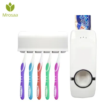 

1 Set Toothbrush Holder Plastic Automatic Toothpaste Dispenser 5 Toothbrush Holder Bathroom Toothpaste Squeezer Wall Mount Stand