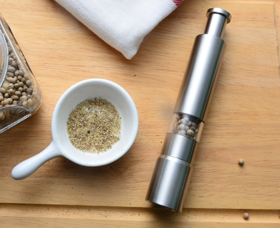 Portable Stainless Steel Thumb Push Salt Pepper Grinder Spice Sauce Mill Grind Kitchen tool 20pcs/lot