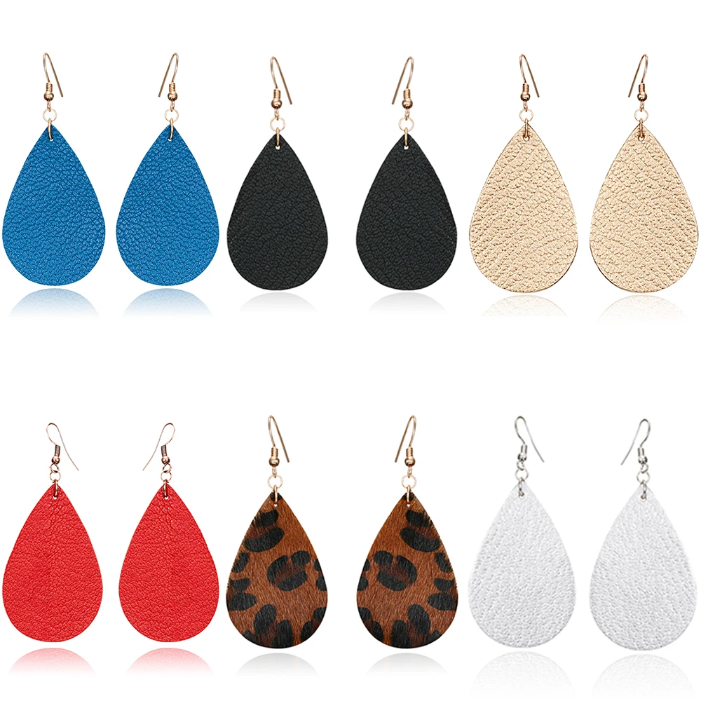 

Rinhoo Leopard Print Long PU Leather Dangle Earrings For Women Vintage Waterdrop Gold Red Color Punk Big Drop Earring Jewelry