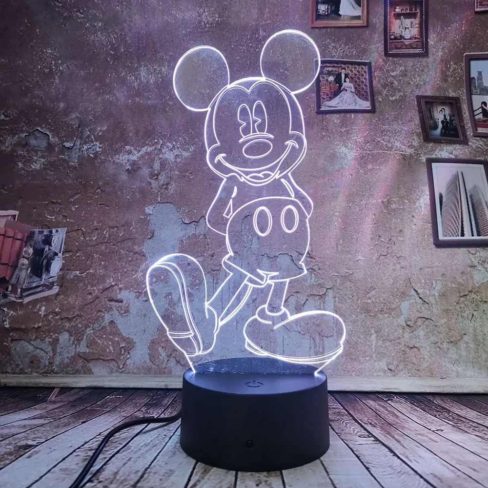 

Dropship Cute Mickey Mouse Lamp 3D Night Lights 7 Auto Color Gradient Illusion LED USB Girls Kid Toys Table Xmas Decor Gifts