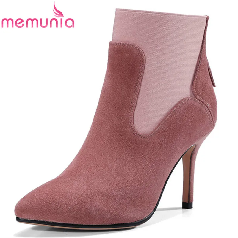 

MEMUNIA 2018 newest spring autumn women boots pointed toe simple zipper sexy high heels ankle boots fashion female shoes