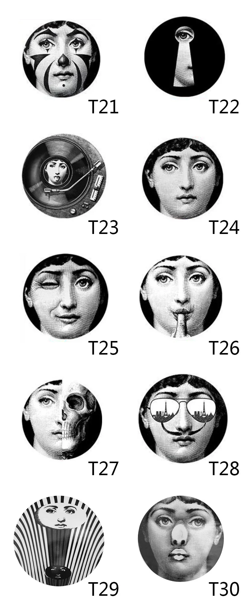 Прозрачные декоративные наклейки на стену Fornasetti, качественные отделенные круглые обои для декора ванной комнаты, 10 шт