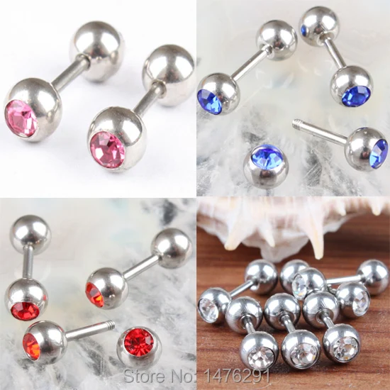 

2P Mix-Color Rhinestone Stainless Steel Belly Button Ring Ear Stud Free S&H