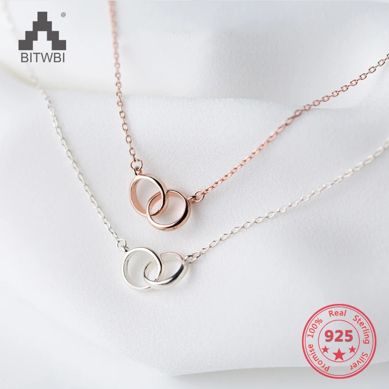 

S925 Sterling Silver Simple Mix Personality Rose Gold Adjustable Round Pendants Necklace