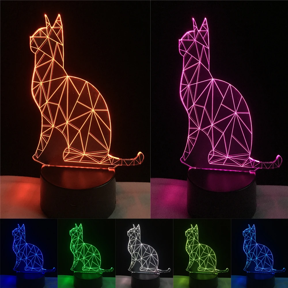 Hot 3D Benumbed Cat 7 Color Changing LED Night Light Illusion Desk Lamp 