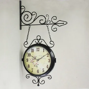 

Watch Vintage Saat Wrought Iron Double Sided Wall Clock Relogio de Parede Reloj de Pared Digital Clocks Reloj de Pared Watches
